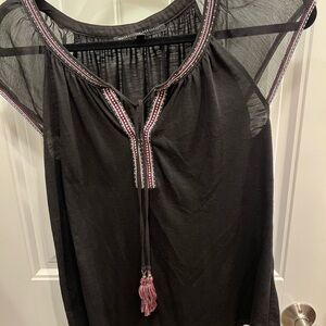 White House Black Market Black Blouse with Pink Trim